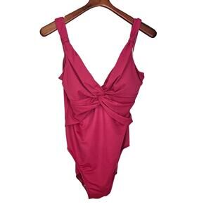 Miraclesuit Pink Twist Front One Piece Swimsuit Tummy Control Size 14